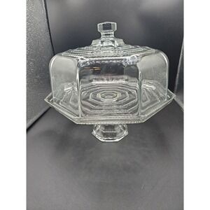 Vintage Cambridge Tuscany Cake Plate with Dome In Octagon Shape Made In Italy